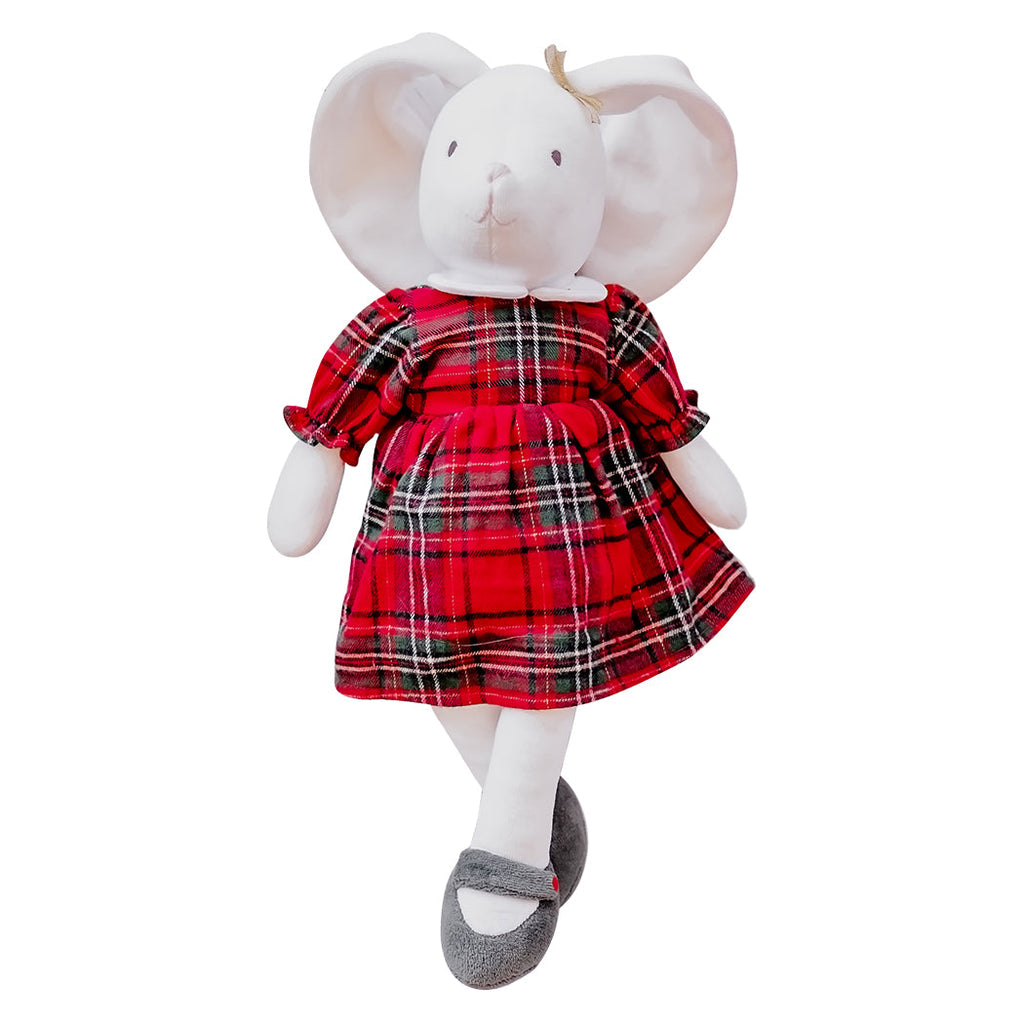 Soft Bunny Toy in Holiday Plaid Dress