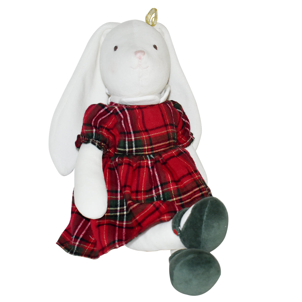 Soft Bunny Toy in Holiday Plaid Dress