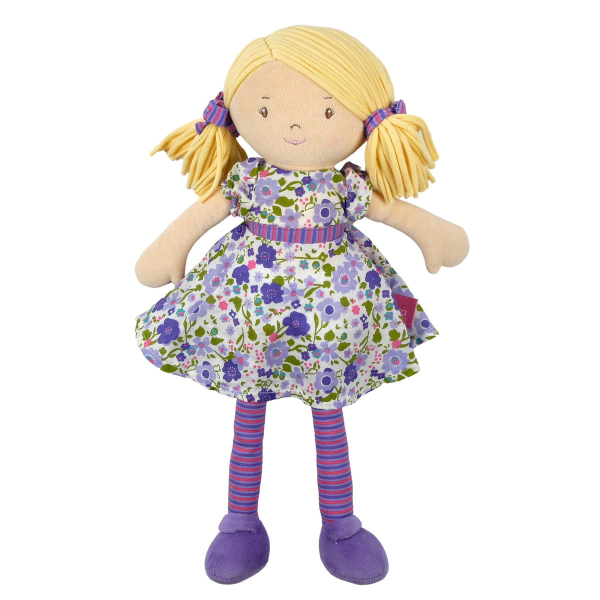 Poupée blonde en robe lilas et rose