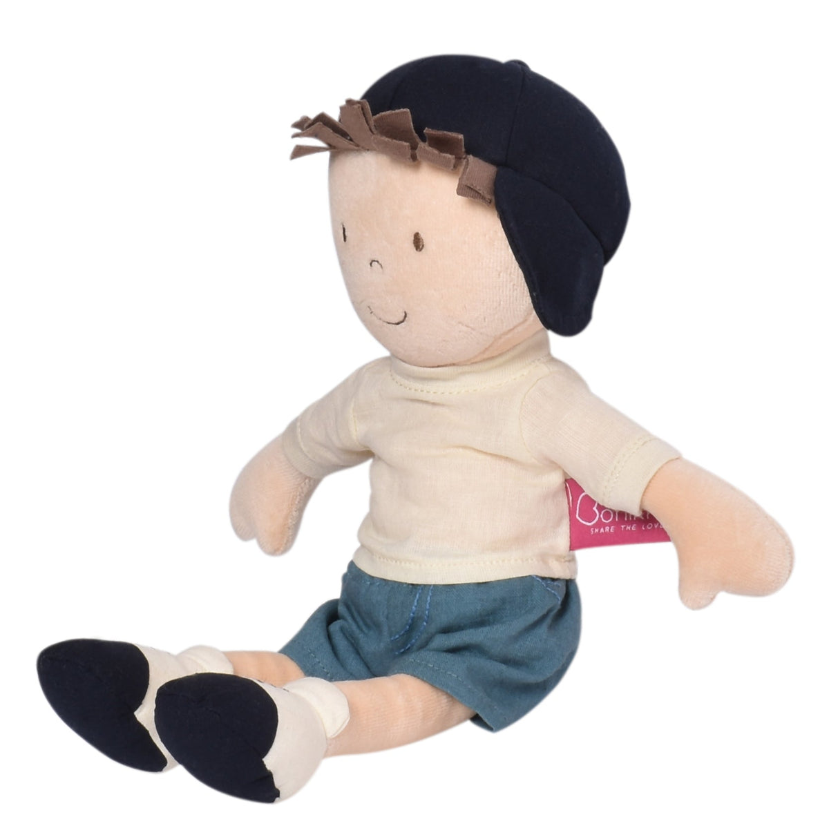 Poupée chiffon garçon en short et casquette bleus