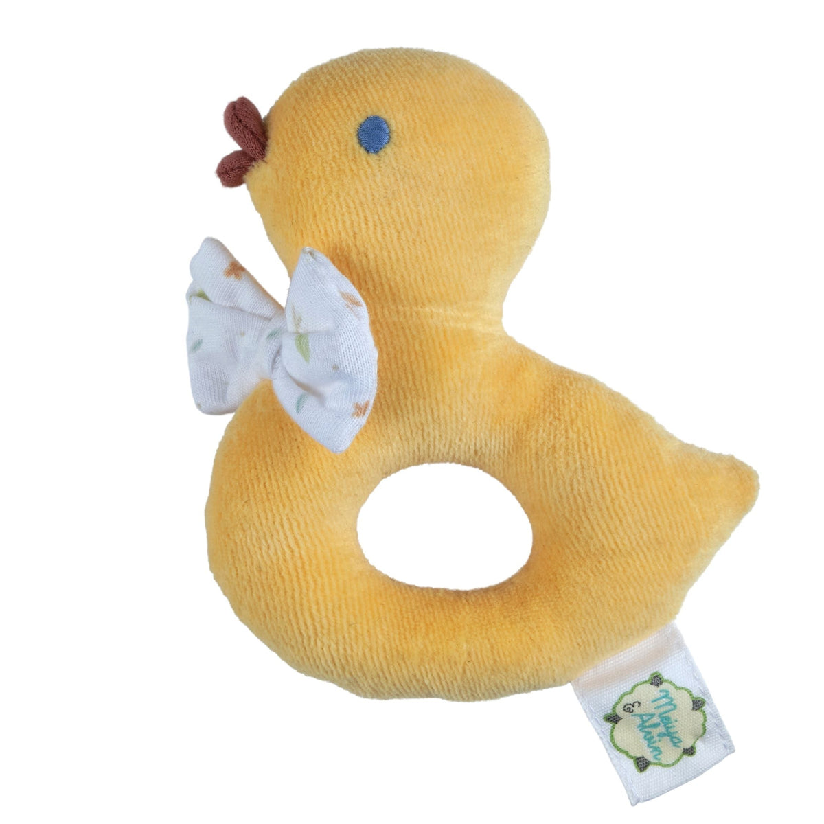 Hochet canard en tissu biologique jaune