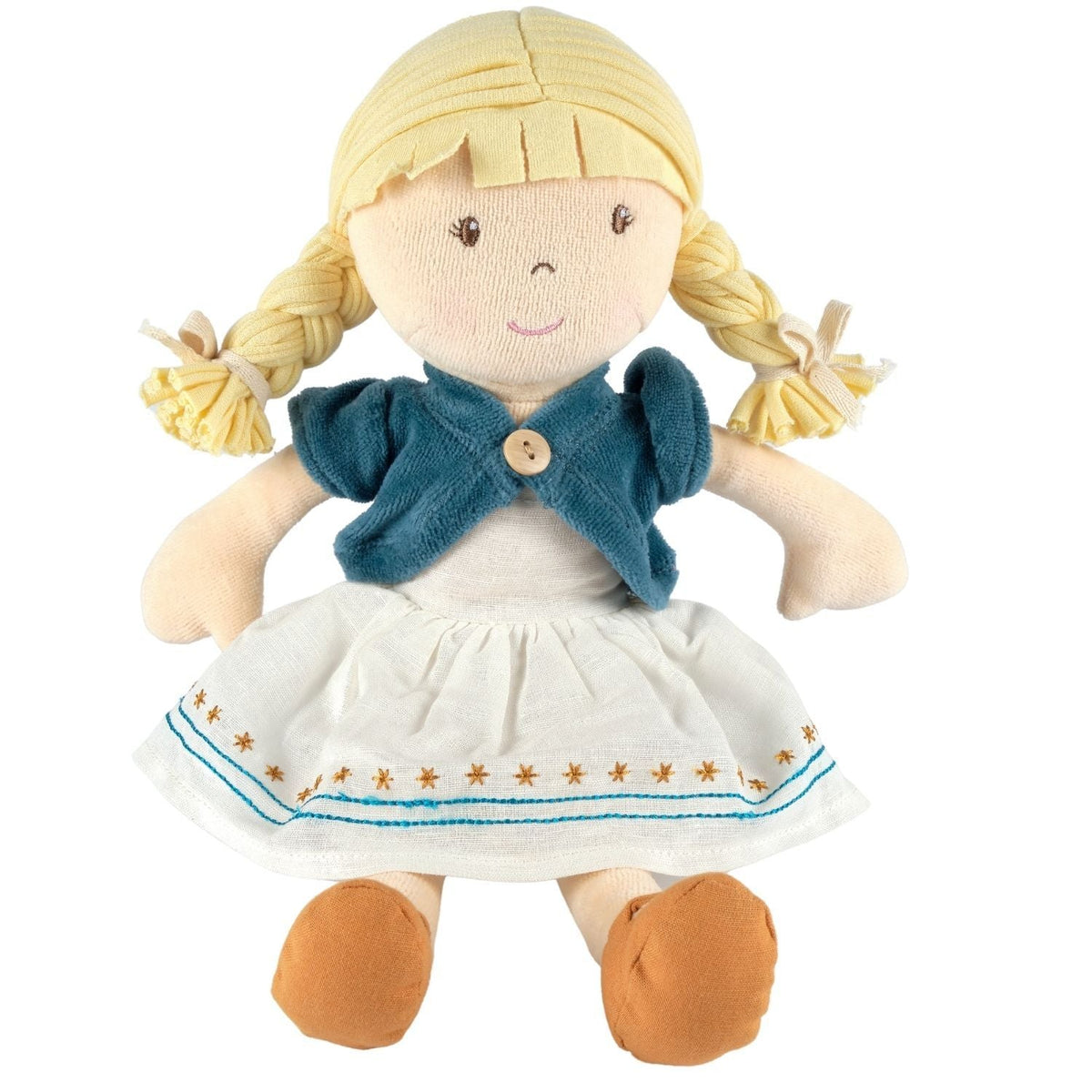 Bio-Weichpuppe mit besticktem Kleid & rosa Jacke