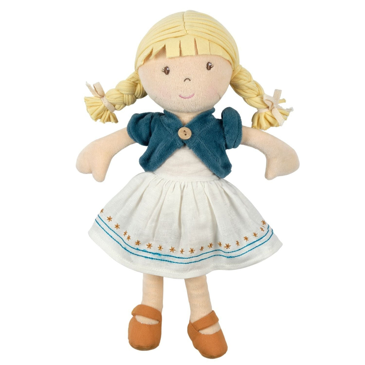 Bio-Weichpuppe mit besticktem Kleid & rosa Jacke