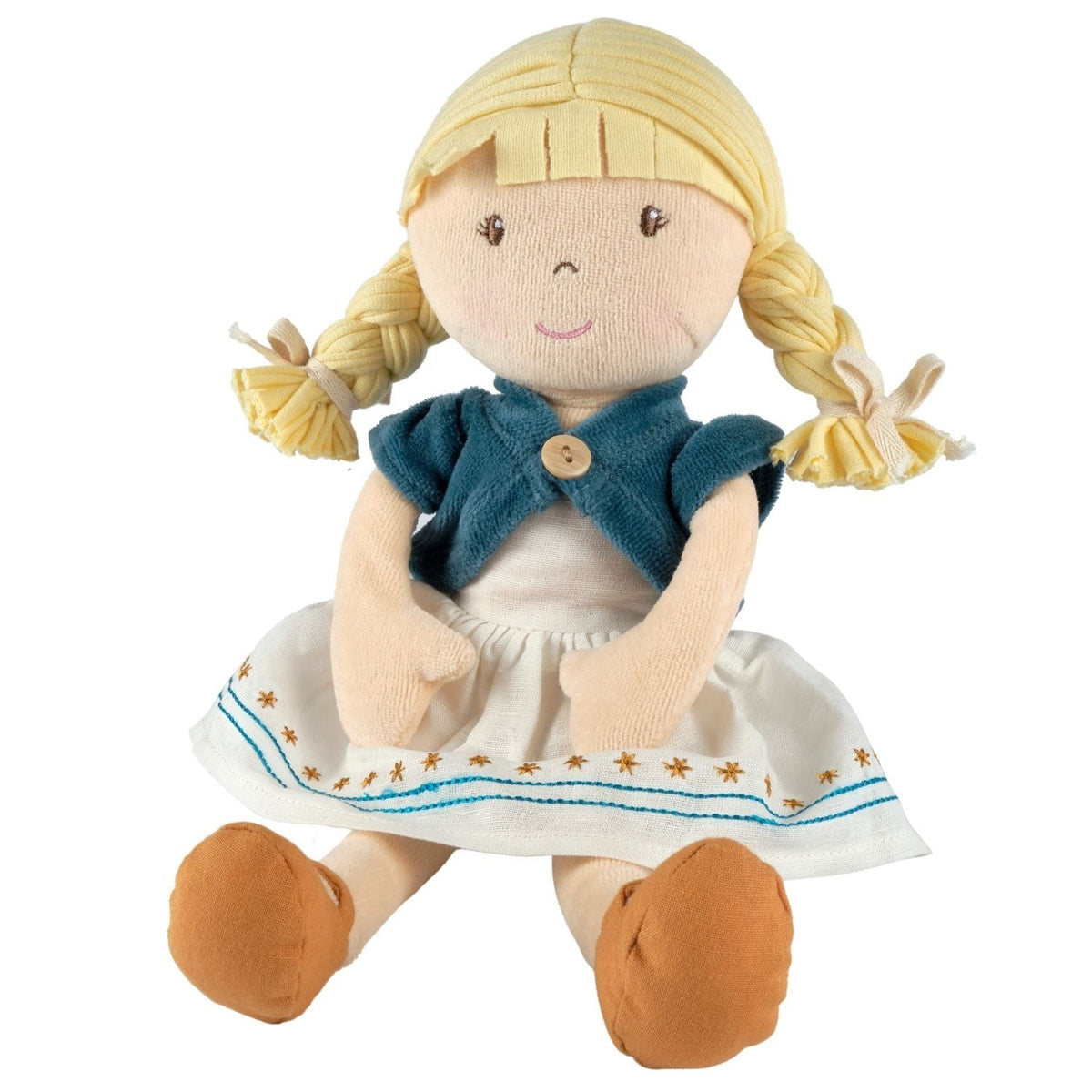 Bio-Weichpuppe mit besticktem Kleid & rosa Jacke