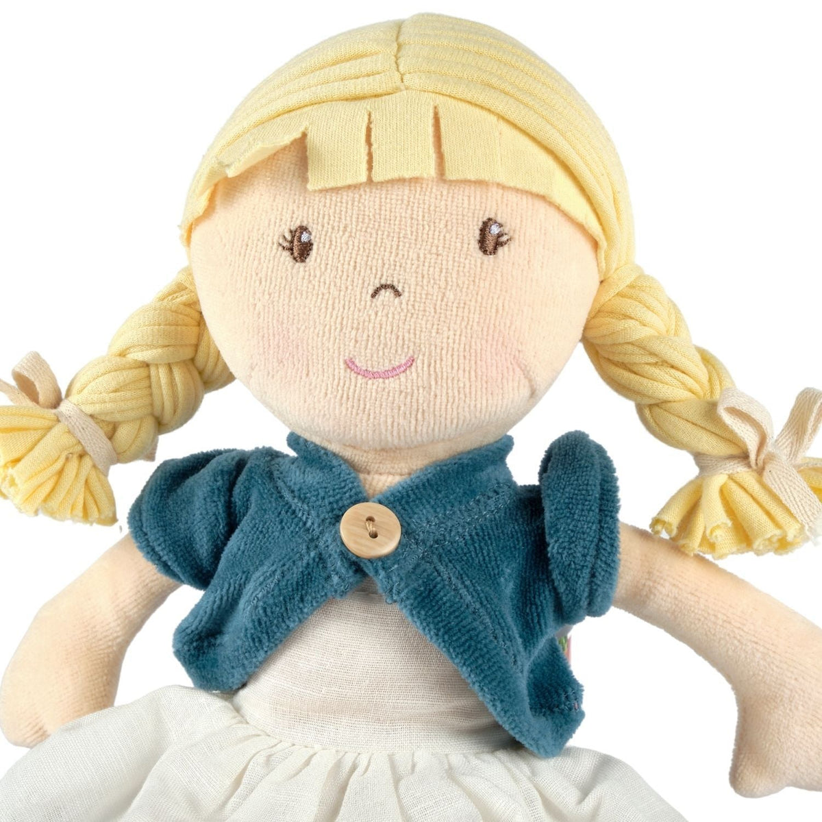 Bio-Weichpuppe mit besticktem Kleid & rosa Jacke