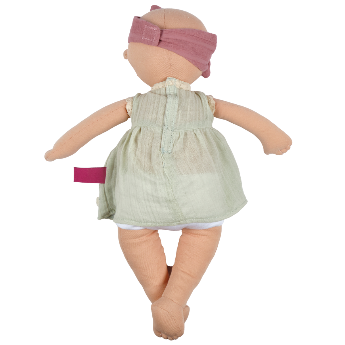 Weiche Bio-Baby-Puppe im blau bestickten Kleid