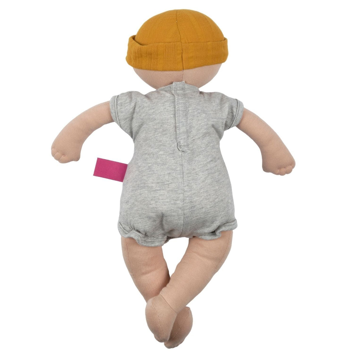 Poupée douce bio en pyjama dinosaure et bonnet jaune