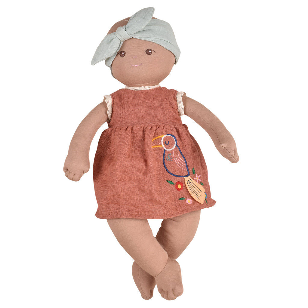 Weiche Bio-Baby-Puppe im rosa bestickten Kleid
