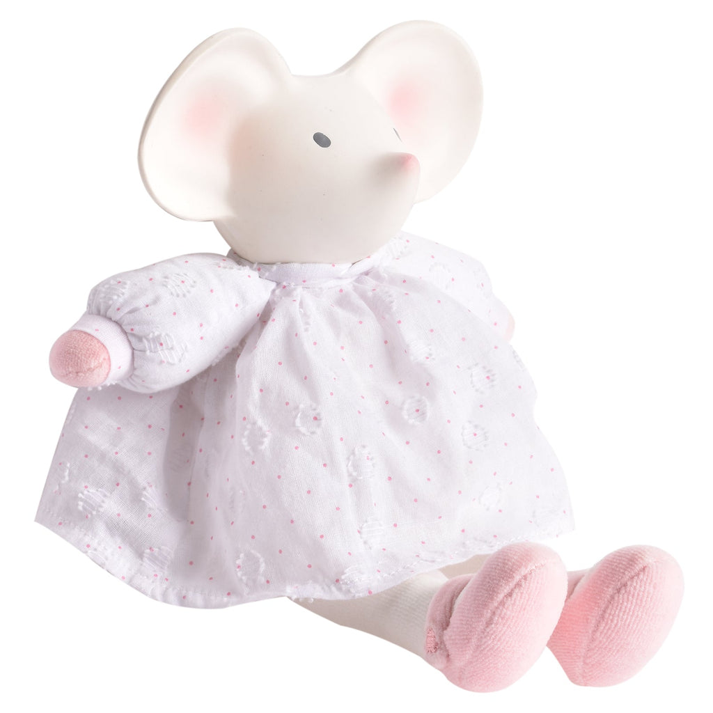 Peluche de Rato com Vestido Branco e Cabeça de Borracha Natural