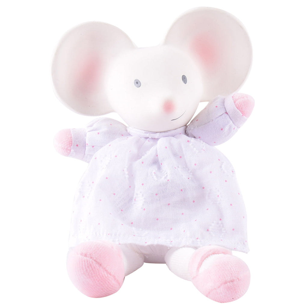 Peluche de Rato com Vestido Branco e Cabeça de Borracha Natural
