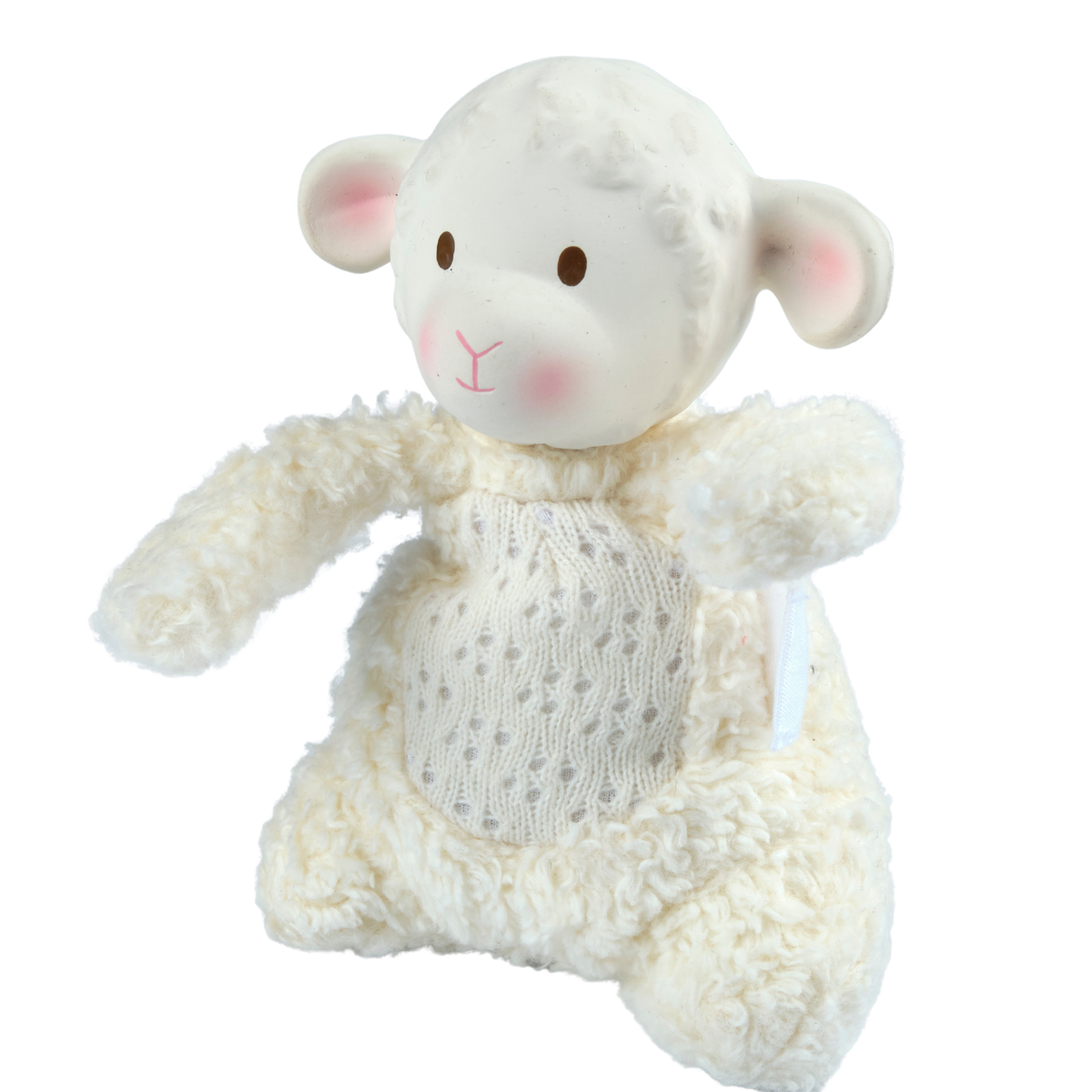 Knuffelschaapje met bijtkoppenkop van biologisch natuurlijk rubber