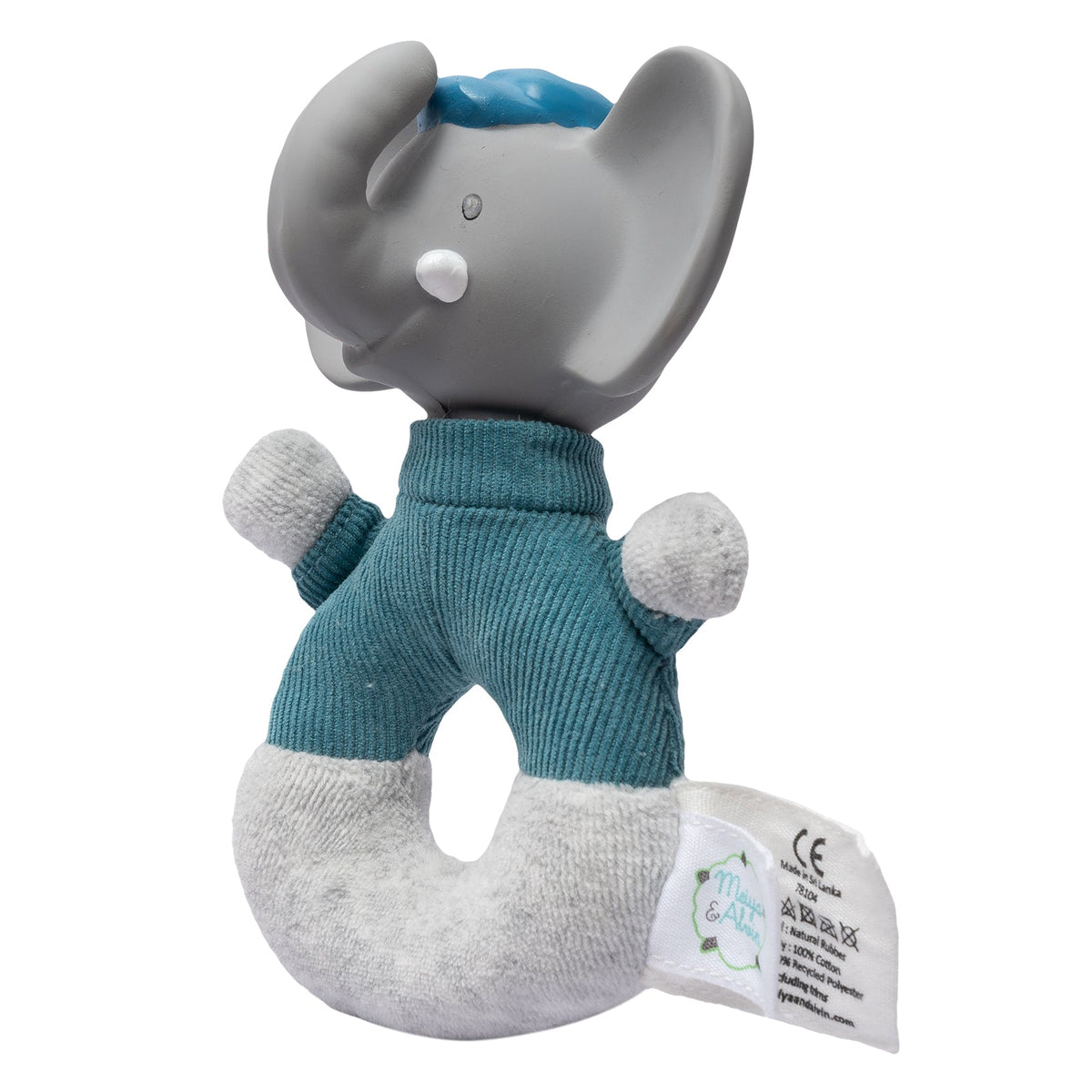 Hochet doux éléphant avec tête en caoutchouc naturel biologique