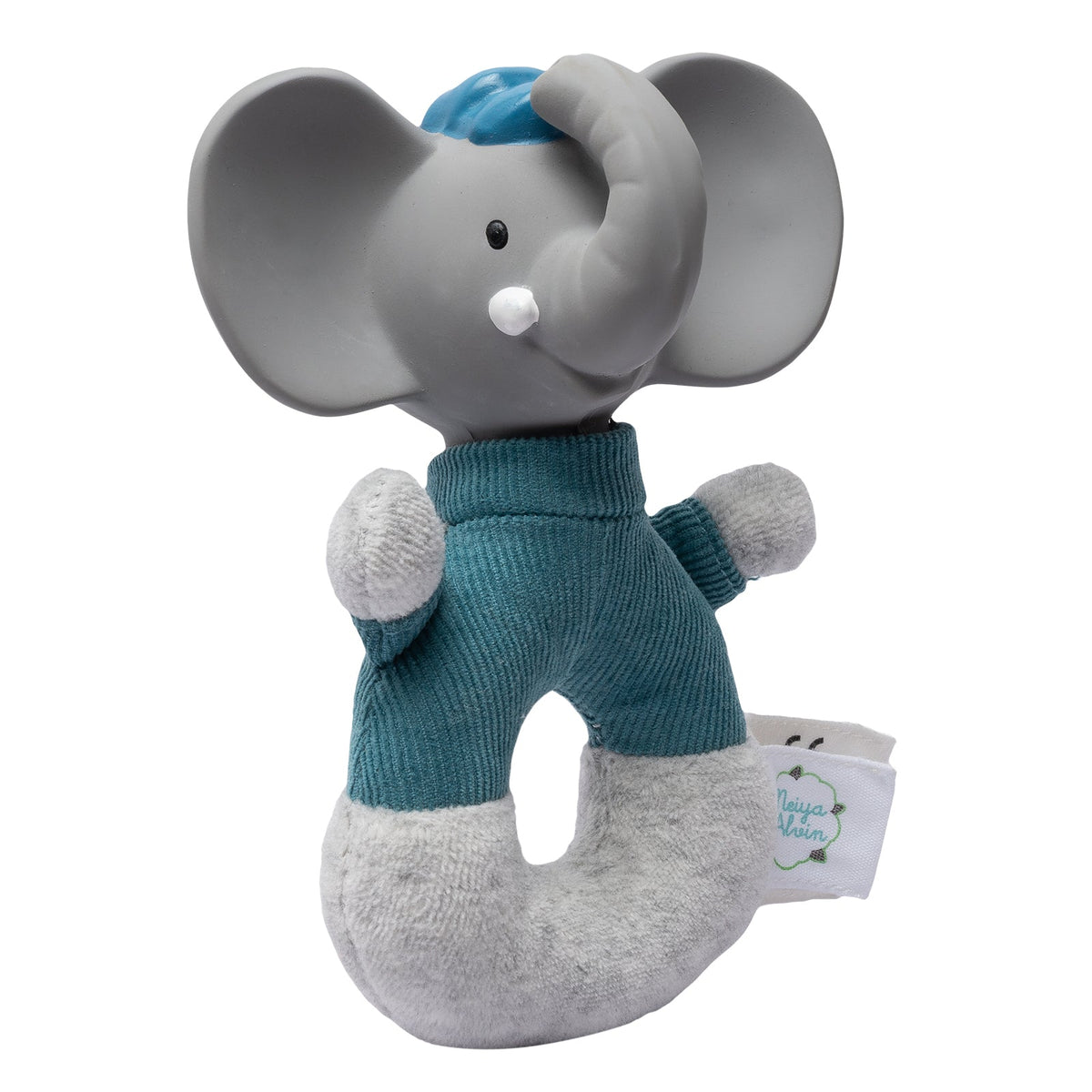 Hochet doux éléphant avec tête en caoutchouc naturel biologique
