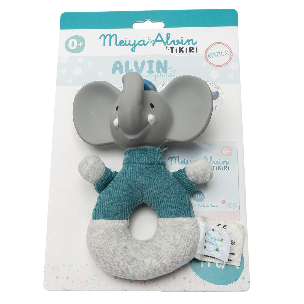 Hochet doux éléphant avec tête en caoutchouc naturel biologique