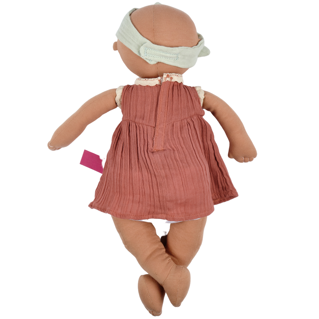 Weiche Bio-Baby-Puppe im rosa bestickten Kleid