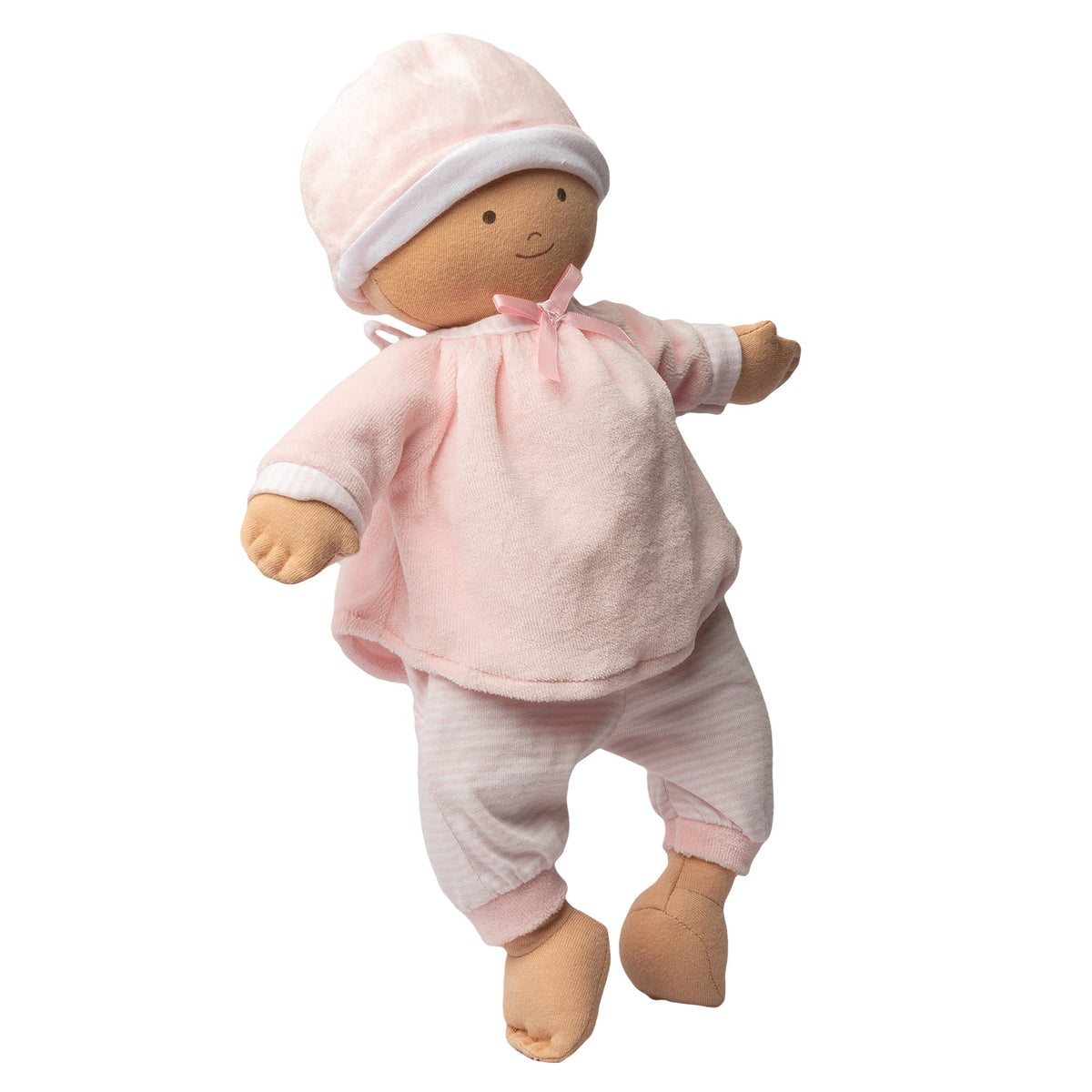 Poupée bébé douce avec tenue rose et chapeau assorti
