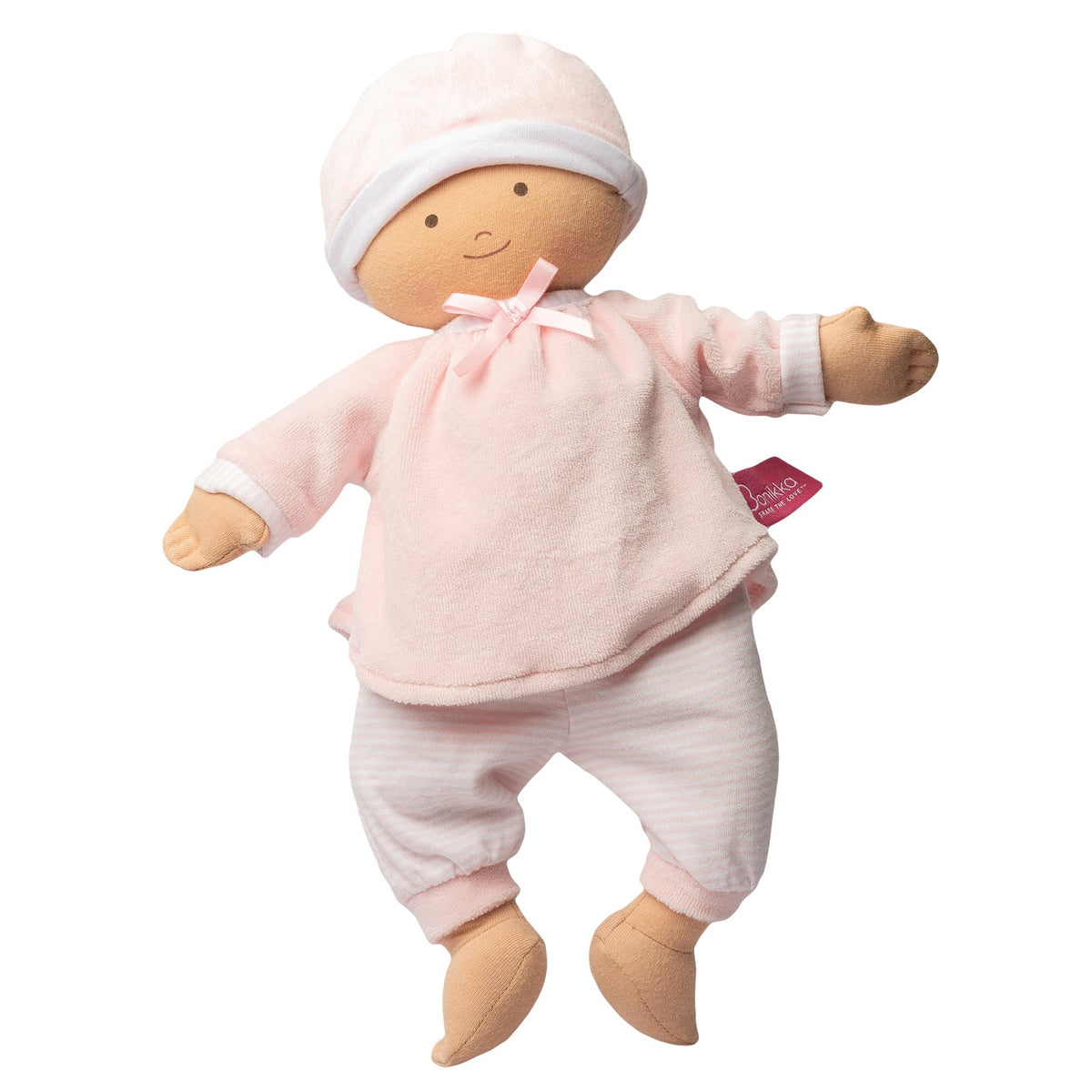 Poupée bébé douce avec tenue rose et chapeau assorti