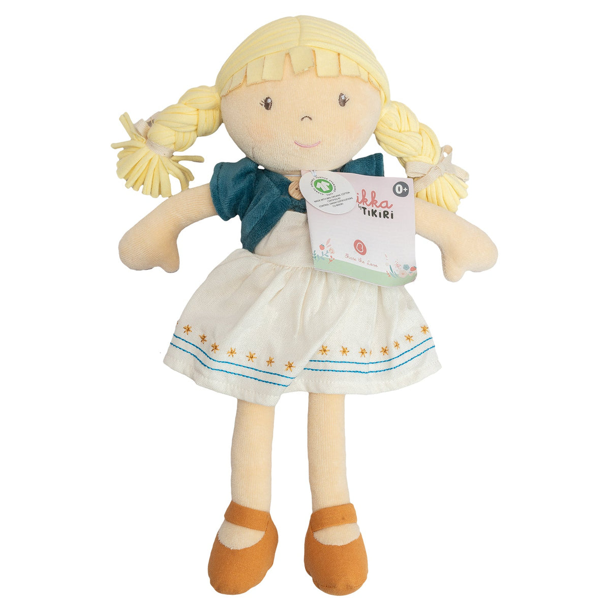 Bio-Weichpuppe mit besticktem Kleid & rosa Jacke