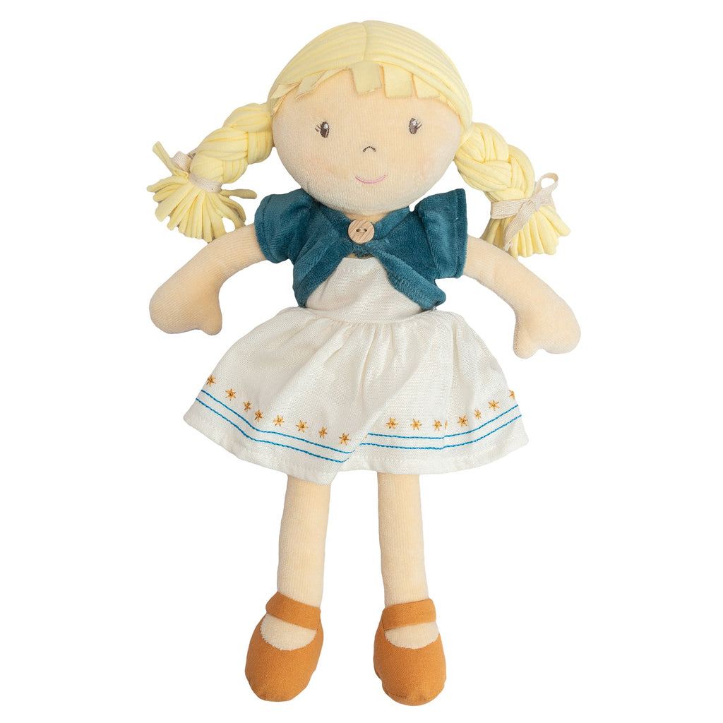Bio-Weichpuppe mit besticktem Kleid & rosa Jacke