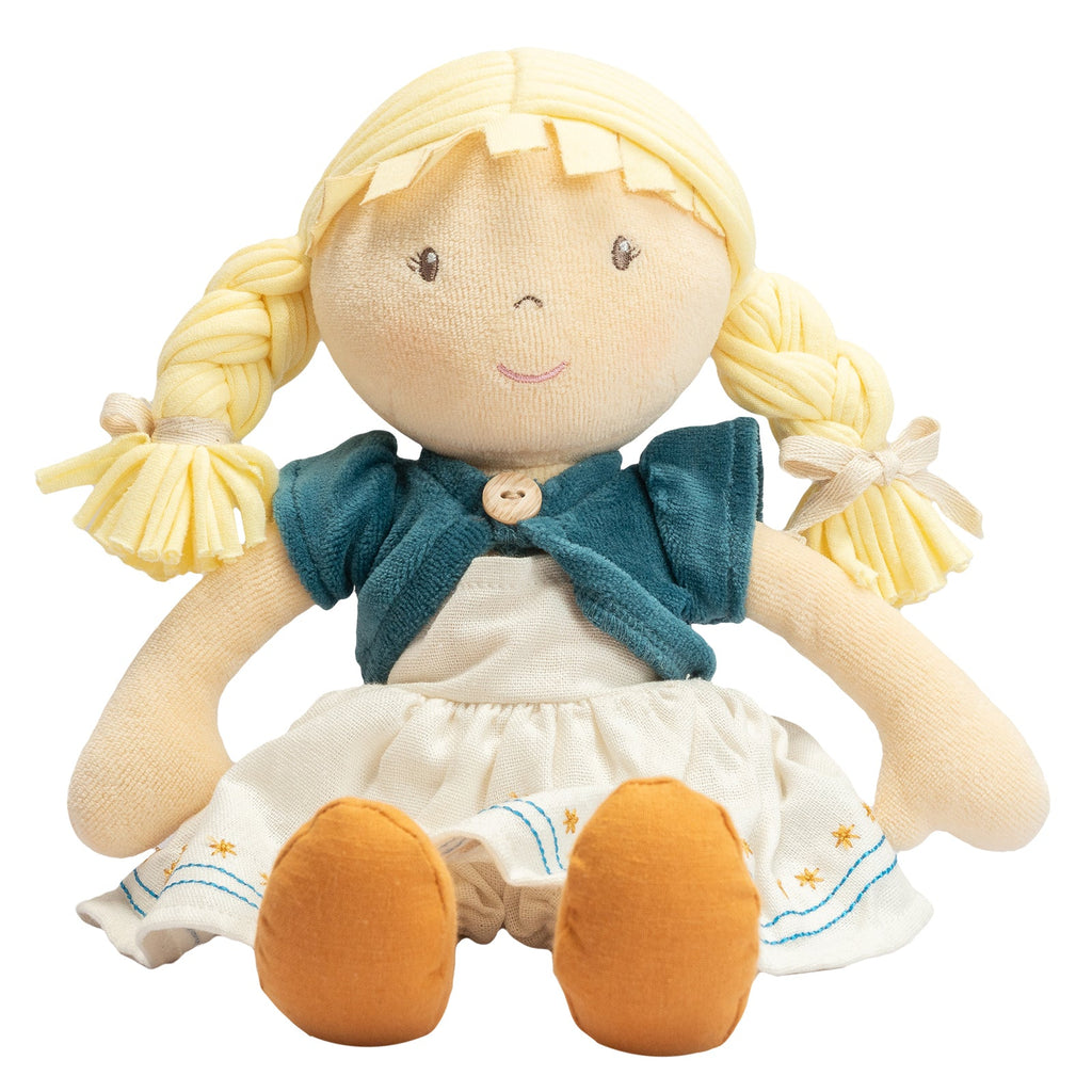 Bio-Weichpuppe mit besticktem Kleid & rosa Jacke