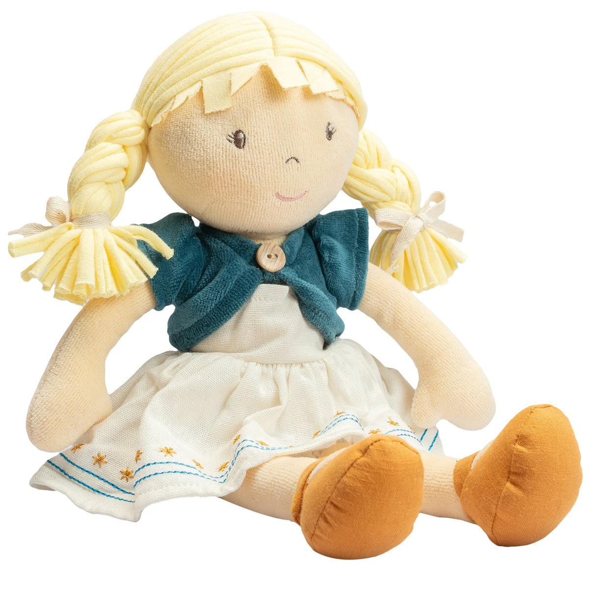 Bio-Weichpuppe mit besticktem Kleid & rosa Jacke