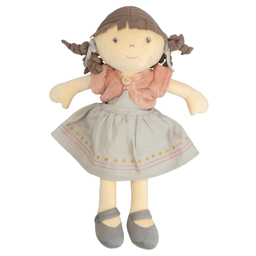 Bio-Rag-Doll mit braunem Haar und rosa Jacke